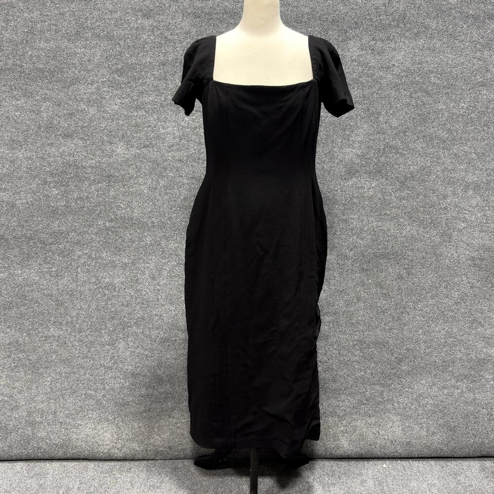 A.L.C. Dress Womens 12 Black Square Neck Puff Sleeve Sheath Midi Party Evening